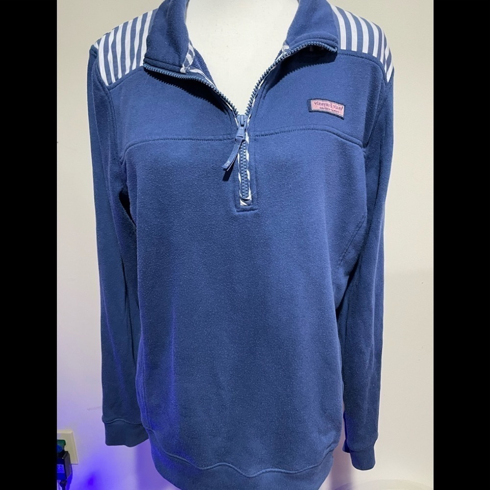 Vineyard Vines 3/4 zip sweatshirt blue with stripe collar - Picture 1 of 4